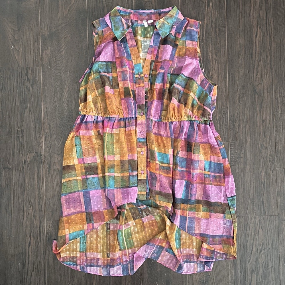 Cato High Low Sleeveless Blouse Button V Neck Sheer Multicolor 18/20 WP NEW